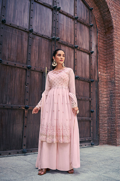 Baby Pink Exclusive Embroidered Stitched Kurta with Palazzo Set Collection ClothsVilla.com Main image