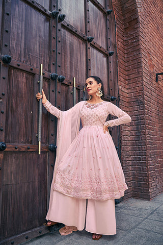 Baby Pink Exclusive Embroidered Stitched Kurta with Palazzo Set Collection ClothsVilla.com