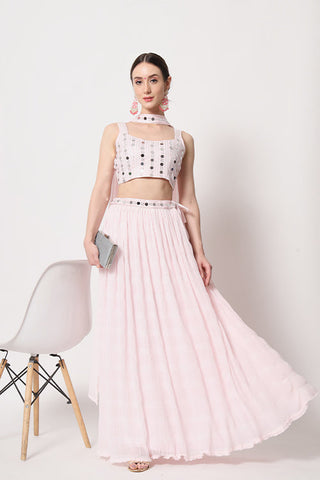 Baby Pink Georgette Crush Pattern On Lehenga Choli ClothsVilla.com