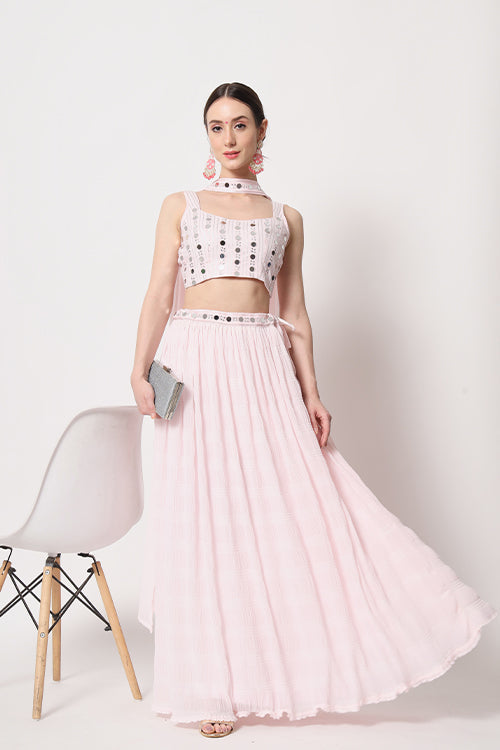 Baby Pink Georgette Crush Pattern On Lehenga Choli ClothsVilla.com