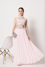 Load image into Gallery viewer, Baby Pink Georgette Crush Pattern On Lehenga Choli ClothsVilla.com