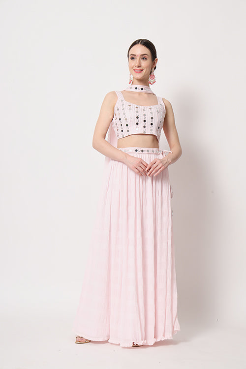 Baby Pink Georgette Crush Pattern On Lehenga Choli ClothsVilla.com