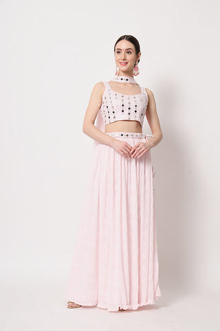 Baby Pink Georgette Crush Pattern On Lehenga Choli ClothsVilla.com