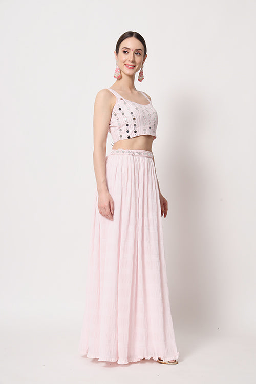 Baby Pink Georgette Crush Pattern On Lehenga Choli ClothsVilla.com