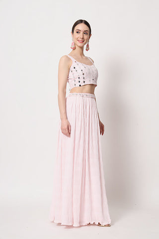 Baby Pink Georgette Crush Pattern On Lehenga Choli ClothsVilla.com