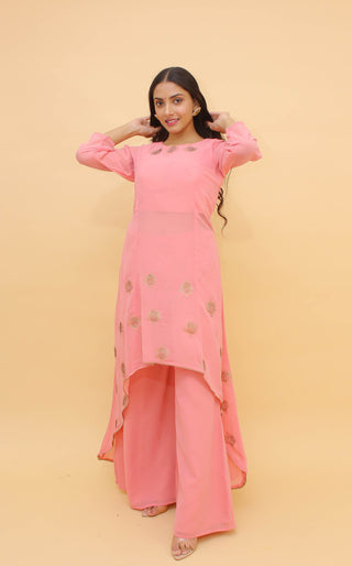 Baby Pink Pakistani Georgette Plazo Suit For Indian Festival & Weddings - Rubber Print Work, Swarovski Work Clothsvilla