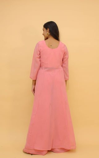 Baby Pink Pakistani Georgette Plazo Suit For Indian Festival & Weddings - Rubber Print Work, Swarovski Work Clothsvilla