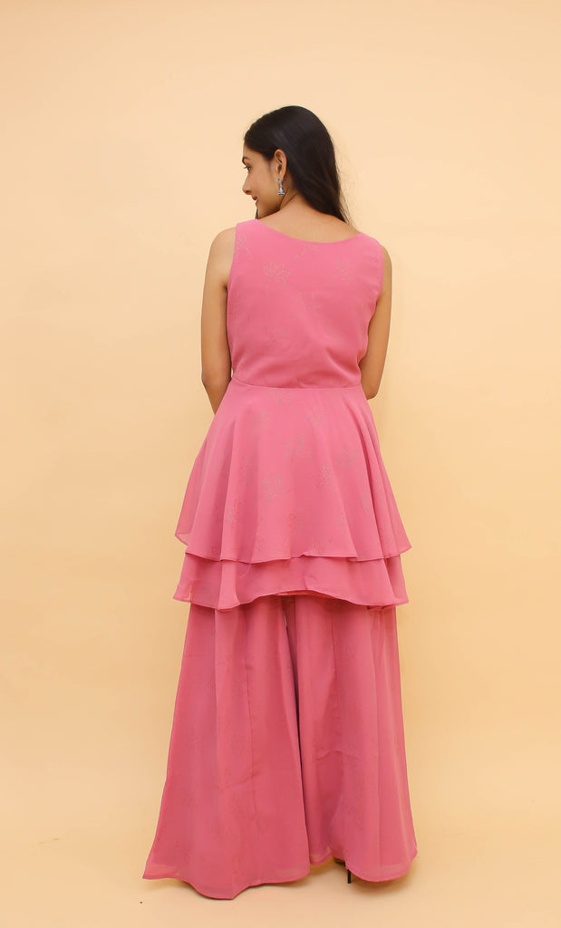 Baby Pink Pakistani Georgette Plazo Suit For Indian Festival & Weddings - , Swarovski Work Clothsvilla