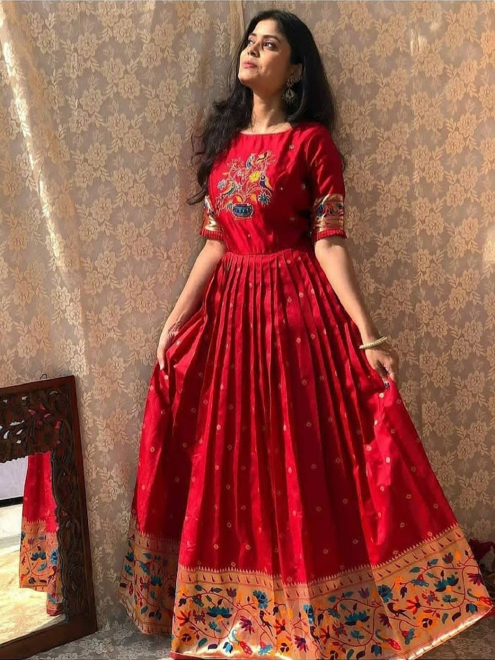 Red Color Banarasi Silk Pethani Gown Clothsvilla