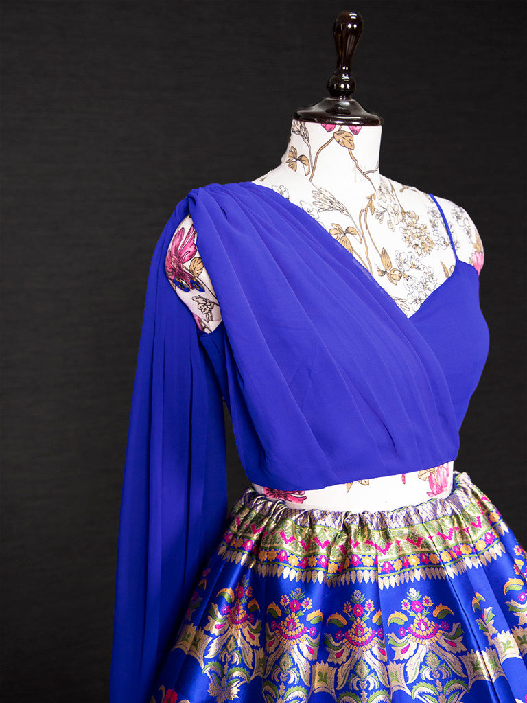 Royal Blue Color Weaving Zari Work Banarasi Silk Co-ord Set Lehenga With Georgette Choli Clothsvilla