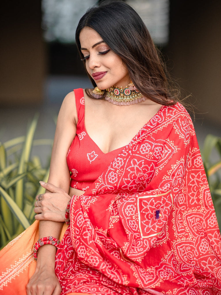 Buy Sensational Maroon Designer Bandhani Georgette Gota Patti Work designer  saree online | Lehenga-Saree