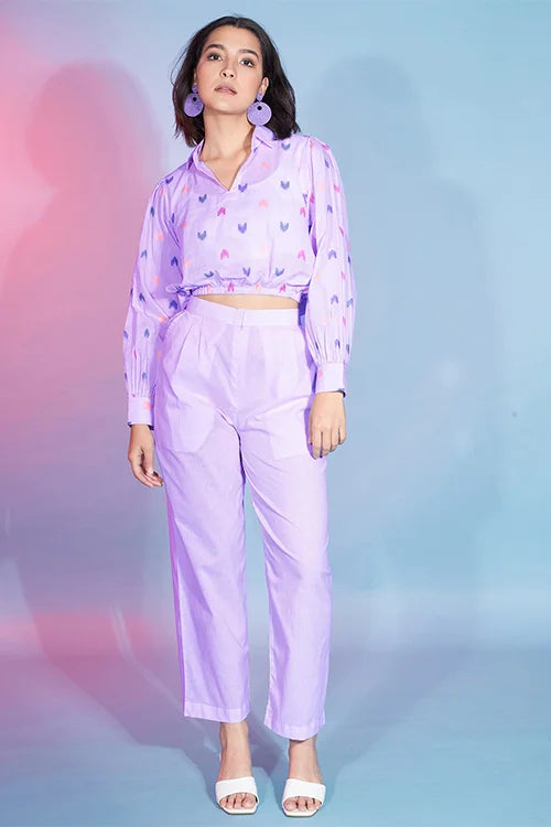 Beautiful Lavender Cotton Fabric Self Design Work Ready To Wear Co-Ord Collection ClothsVilla.com Main image