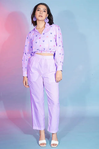 Beautiful Lavender Cotton Fabric Self Design Work Ready To Wear Co-Ord Collection ClothsVilla.com