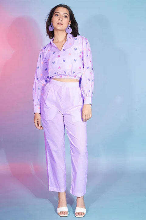 Beautiful Lavender Cotton Fabric Self Design Work Ready To Wear Co-Ord Collection ClothsVilla.com Main image