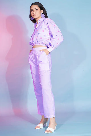 Beautiful Lavender Cotton Fabric Self Design Work Ready To Wear Co-Ord Collection ClothsVilla.com