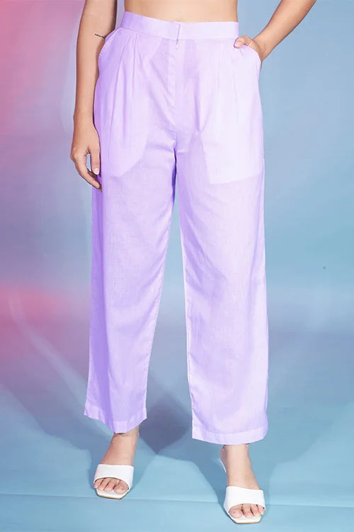 Beautiful Lavender Cotton Fabric Self Design Work Ready To Wear Co-Ord Collection ClothsVilla.com