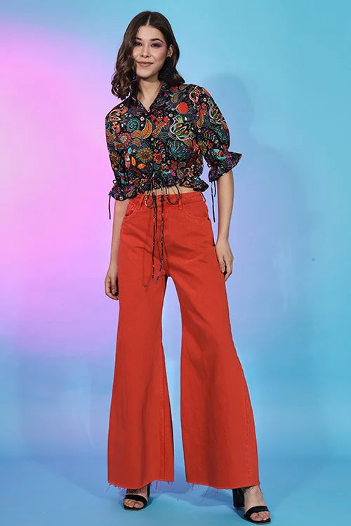 Beautiful Multi Color Crepe Self Design Collar Pattern Top For Womens ClothsVilla.com