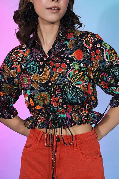 Beautiful Multi Color Crepe Self Design Collar Pattern Top For Womens ClothsVilla.com