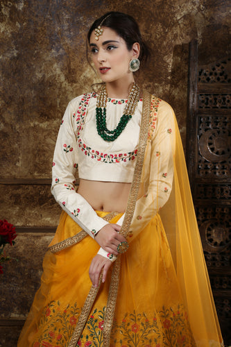 Beautiful Mustard Yellow Colored Party Wear Embroidered Thai Silk Lehenga Choli ClothsVilla