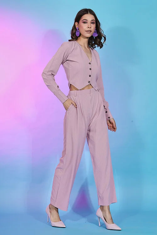 Beautiful Pink Fancy Fabric Self Design Co-Ord Set Collection ClothsVilla