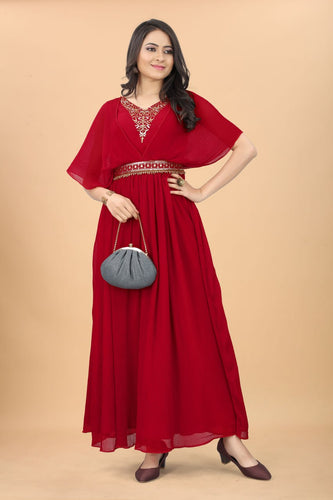 Beautiful Red Color Fancy Pleated Designer Gown Clothsvilla