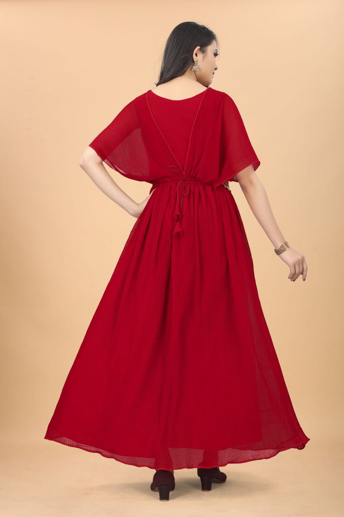 Beautiful Red Color Fancy Pleated Designer Gown Clothsvilla