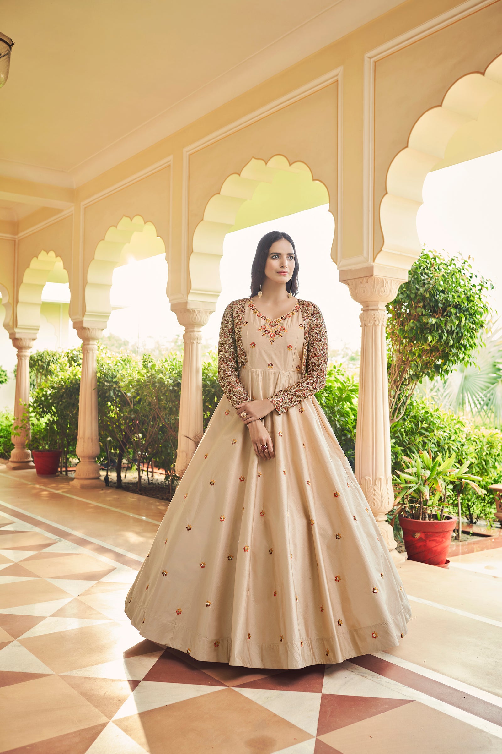 Beautiful Sequence Work Beige With Multicolor Gown With Koti Clothsvilla