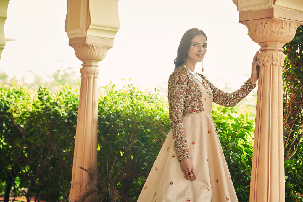 Beautiful Sequence Work Beige With Multicolor Gown With Koti Clothsvilla
