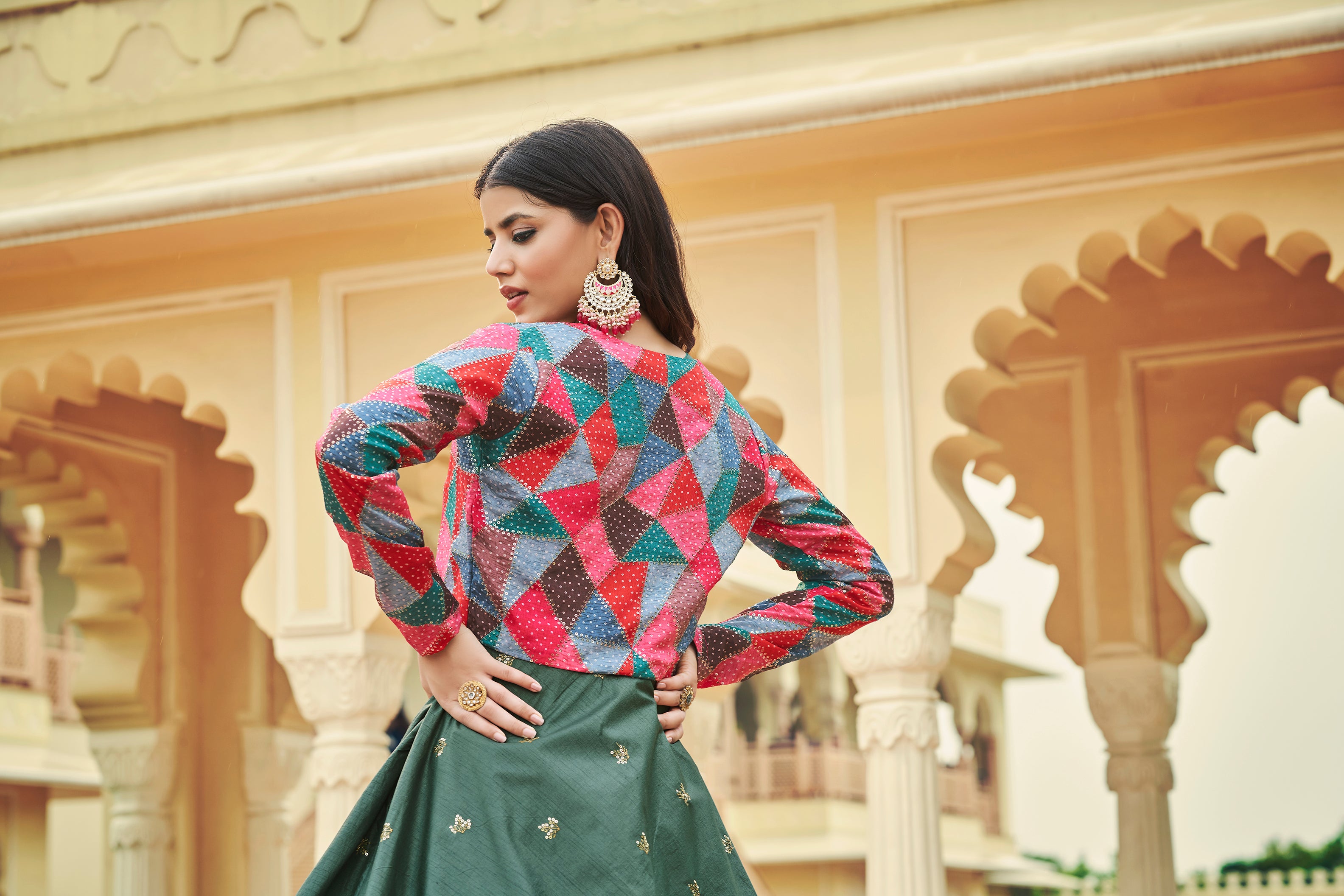 Beautiful Sequence Work Dusty Green With Multicolor Gown With Koti Clothsvilla