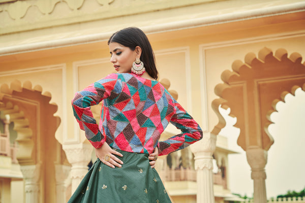 Beautiful Sequence Work Dusty Green With Multicolor Gown With Koti Clothsvilla