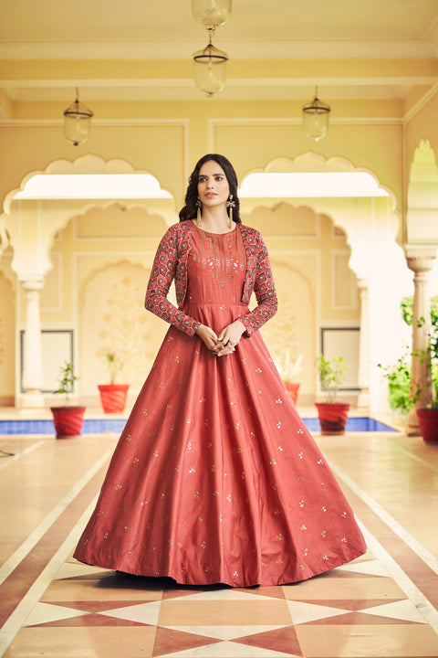 Beautiful Sequence Work Dusty orange With Multicolor Gown With Koti Clothsvilla Main image