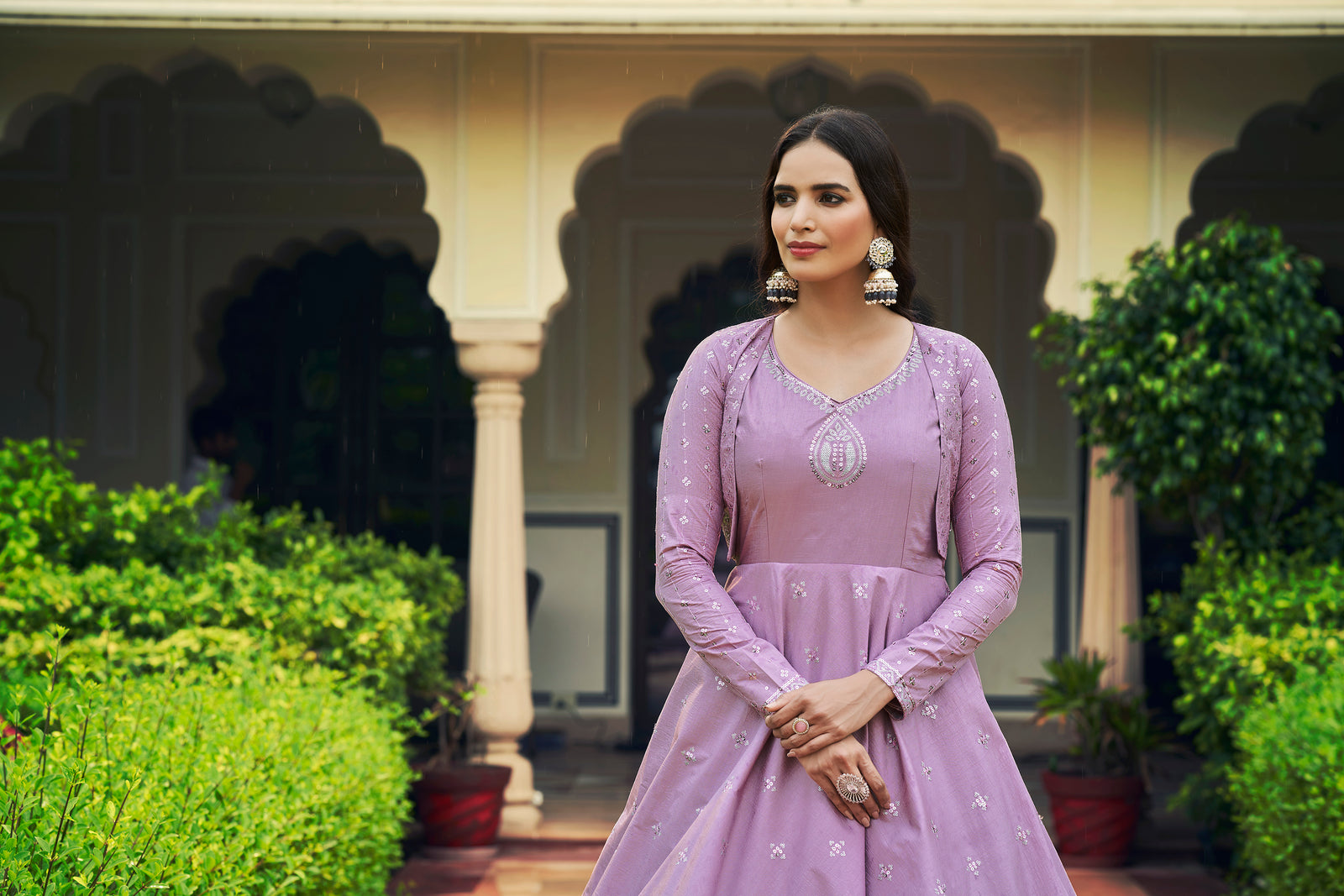 Beautiful Sequence Work Light Purple Color Gown With Koti Clothsvilla