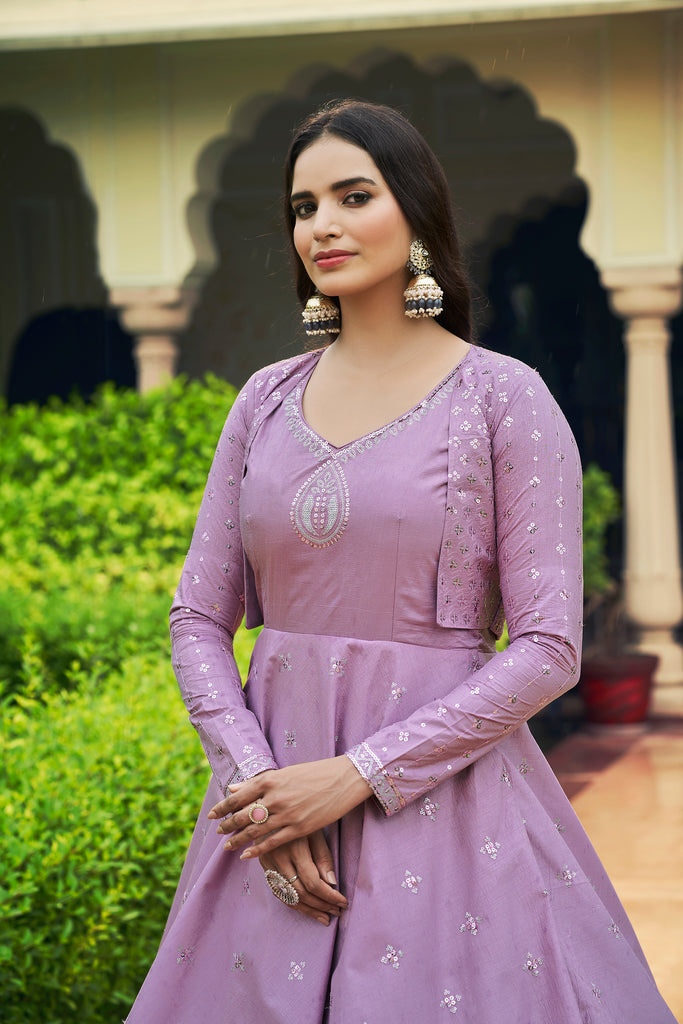 Beautiful Sequence Work Light Purple Color Gown With Koti Clothsvilla