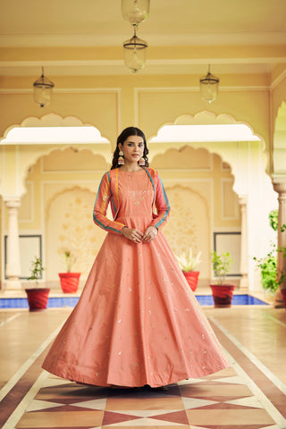 Beautiful Sequence Work Peach Color Gown With Koti Clothsvilla