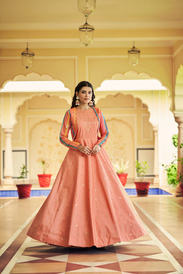 Beautiful Sequence Work Peach Color Gown With Koti Clothsvilla