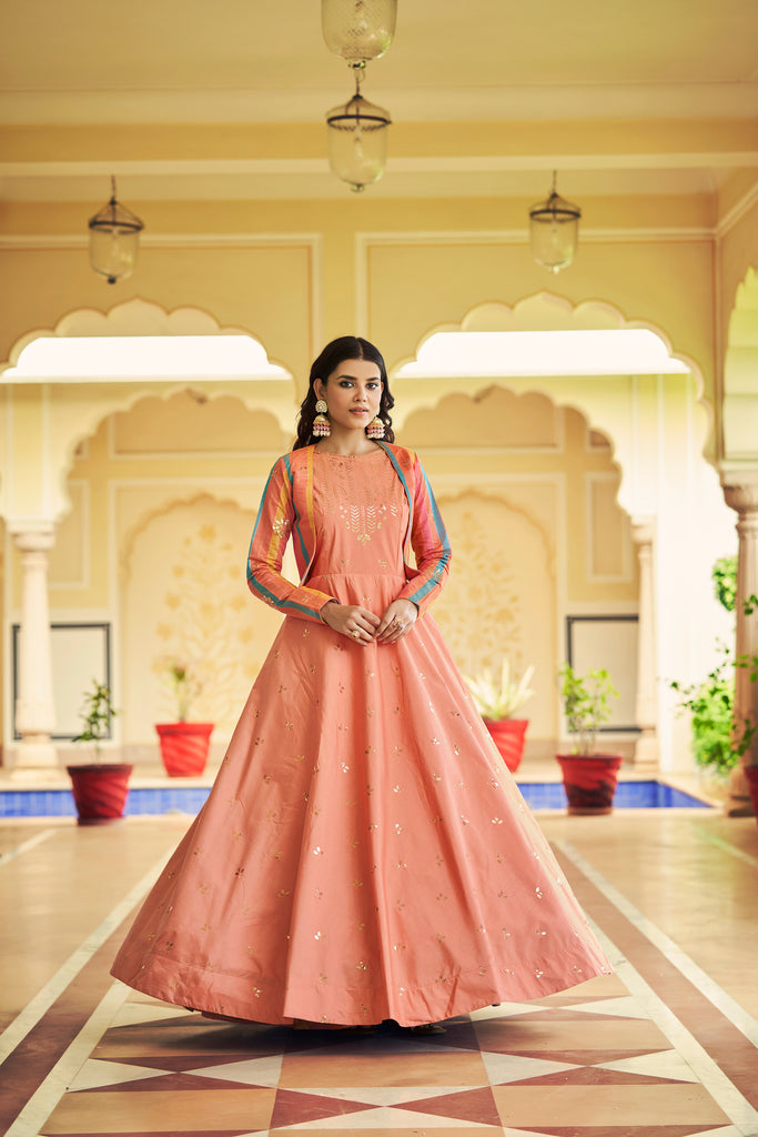 Beautiful Sequence Work Peach Color Gown With Koti Clothsvilla
