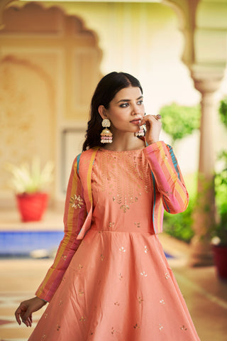 Beautiful Sequence Work Peach Color Gown With Koti Clothsvilla