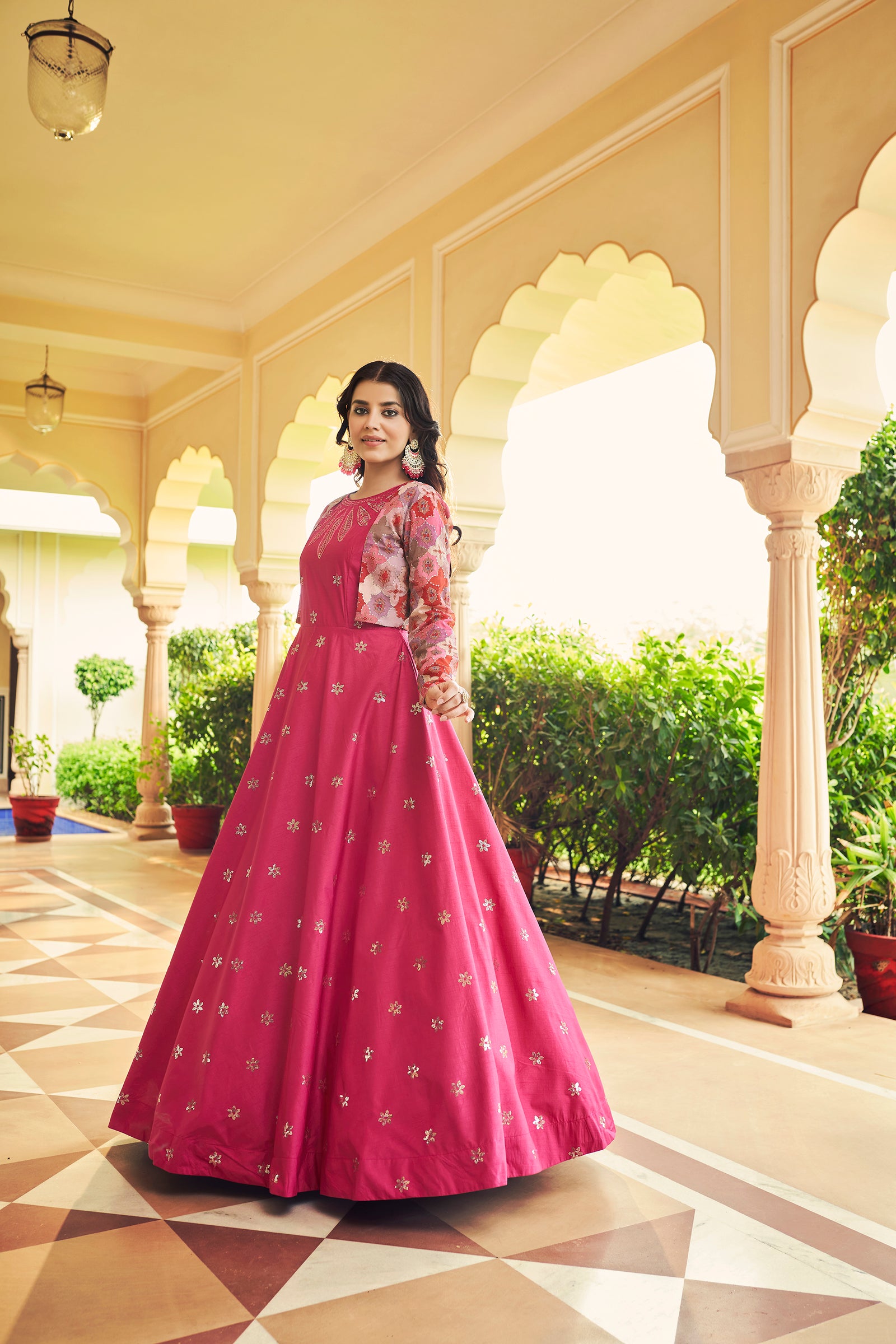 Beautiful Sequence Work Rani With Multicolor Gown With Koti Clothsvilla