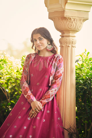 Beautiful Sequence Work Rani With Multicolor Gown With Koti Clothsvilla