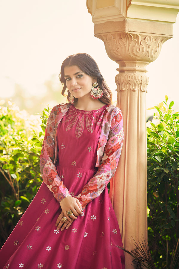 Beautiful Sequence Work Rani With Multicolor Gown With Koti Clothsvilla