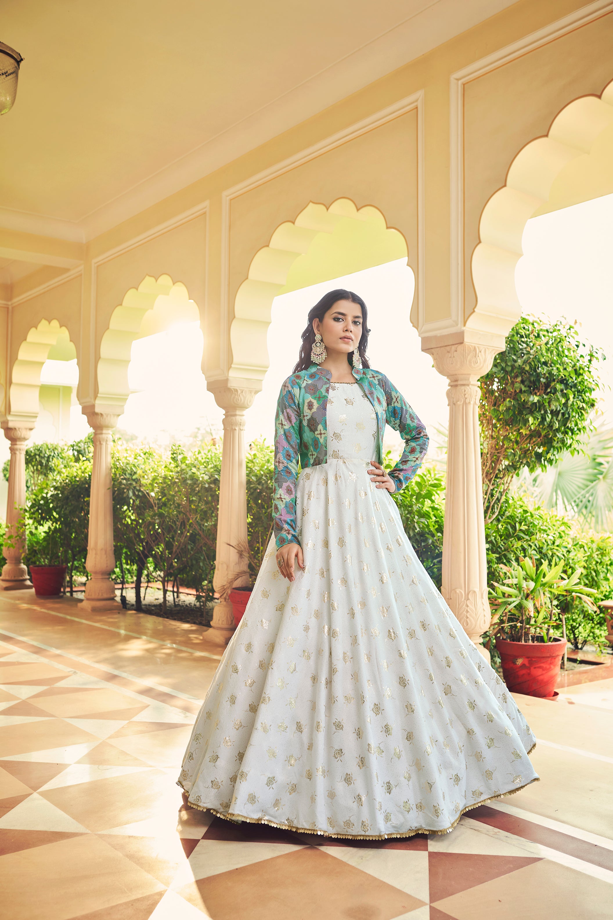 Beautiful Sequence Work White With Multicolor Gown With Koti Clothsvilla Main image