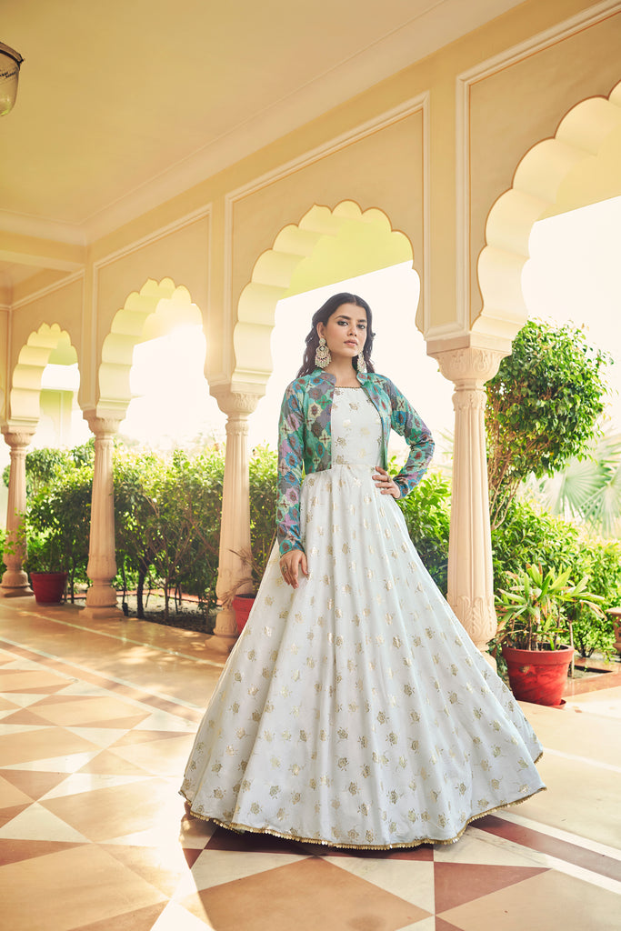 Beautiful Sequence Work White With Multicolor Gown With Koti Clothsvilla