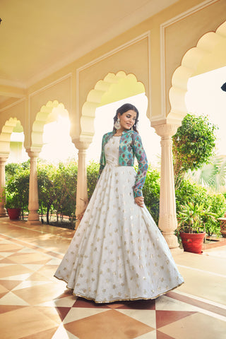 Beautiful Sequence Work White With Multicolor Gown With Koti Clothsvilla
