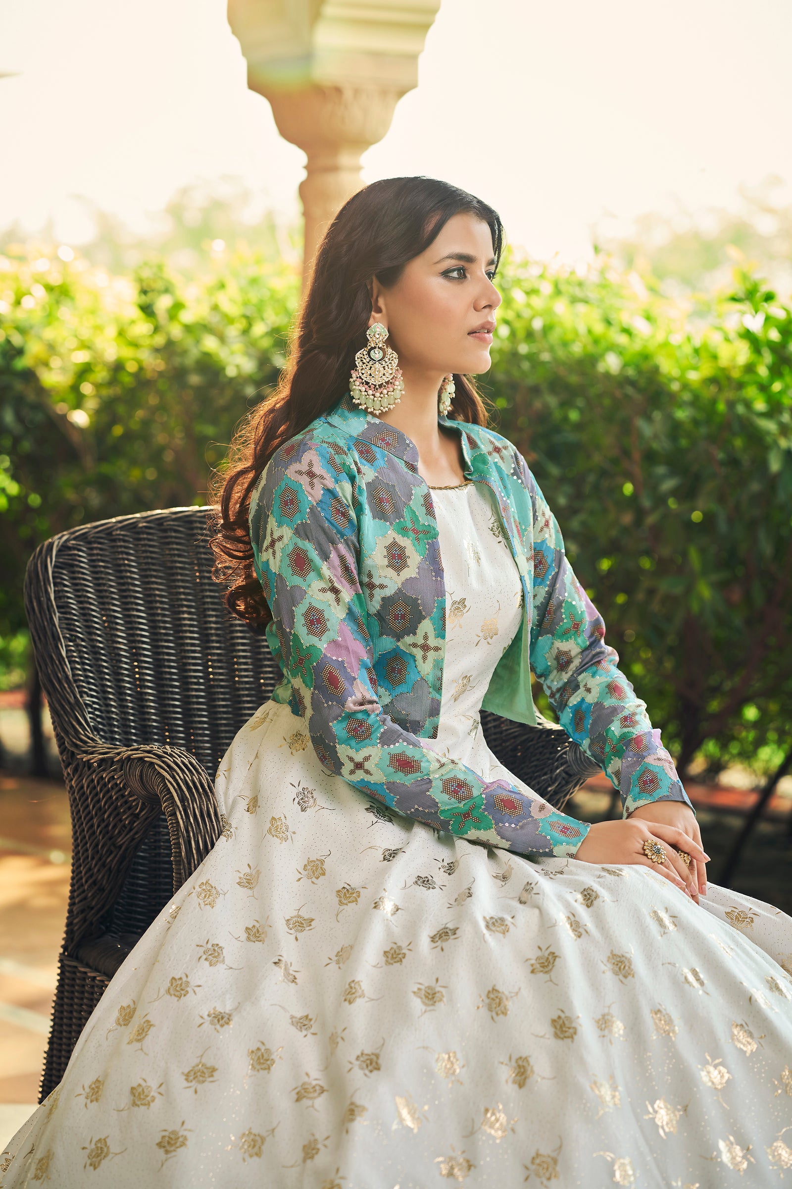 Beautiful Sequence Work White With Multicolor Gown With Koti Clothsvilla