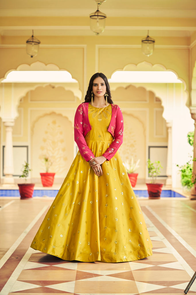 Beautiful Sequence Work Yellow With Rani Color Gown With Koti Clothsvilla