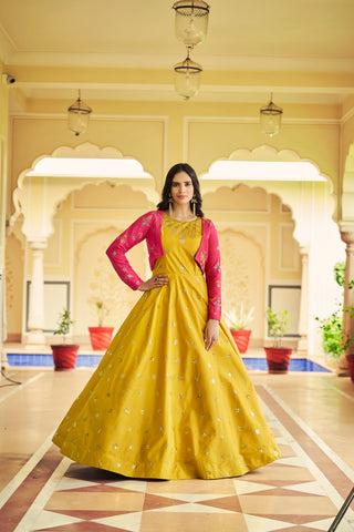 Beautiful Sequence Work Yellow With Rani Color Gown With Koti Clothsvilla