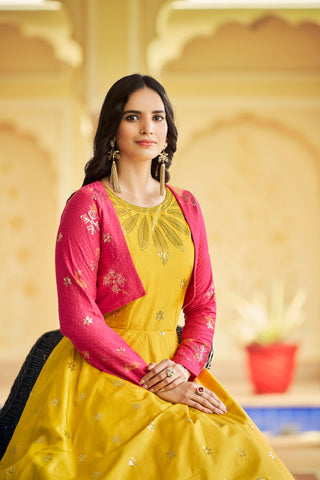 Beautiful Sequence Work Yellow With Rani Color Gown With Koti Clothsvilla