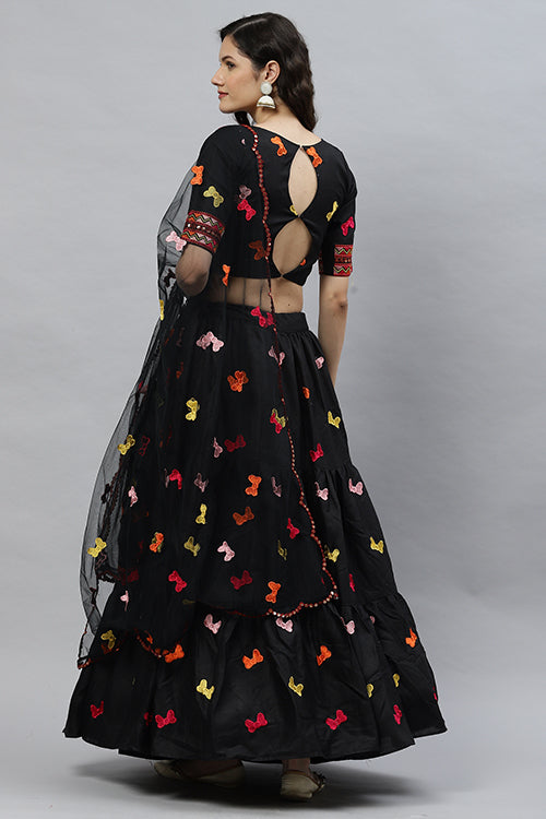 Beautiful Cotton Multi Embroidered Work Lehenga Choli ClothsVilla.com