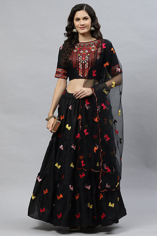 Beautiful Cotton Multi Embroidered Work Lehenga Choli ClothsVilla.com