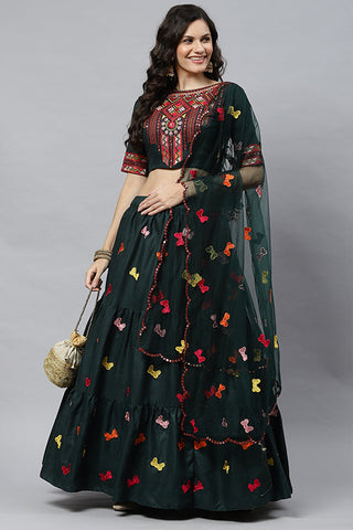 Beautiful Cotton Multi Embroidered Work Lehenga Choli ClothsVilla.com